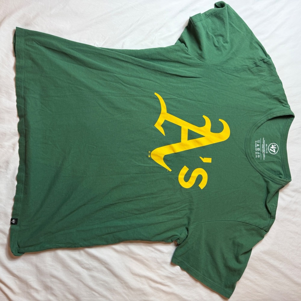 47 Brand Oakland Athletics Mens XXL Green Yellow MLB Baseball Logo T-Shirt